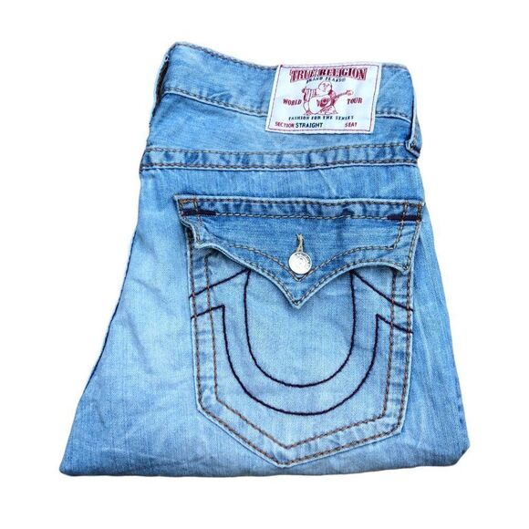 Rare True Religion Jeans Size 34 STRAIGHT BIG T Red Stitch Blue - Picture 5 of 11